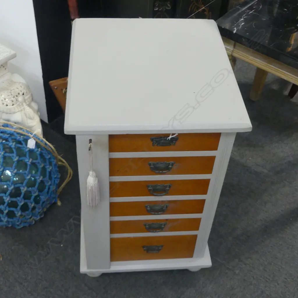 SMALL COLONIAL KAURI WELLINGTON CHEST CHALK PAINTED PARISIAN LINEN (good for jewellery) 430 x 500 x 720mm Image 1++