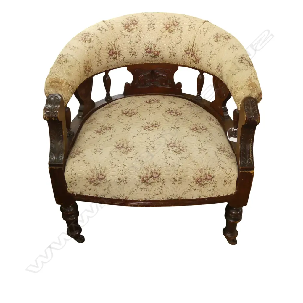 EDWARDIAN UPHOLSTERED TUB CHAIR (requires attention) Image 1++