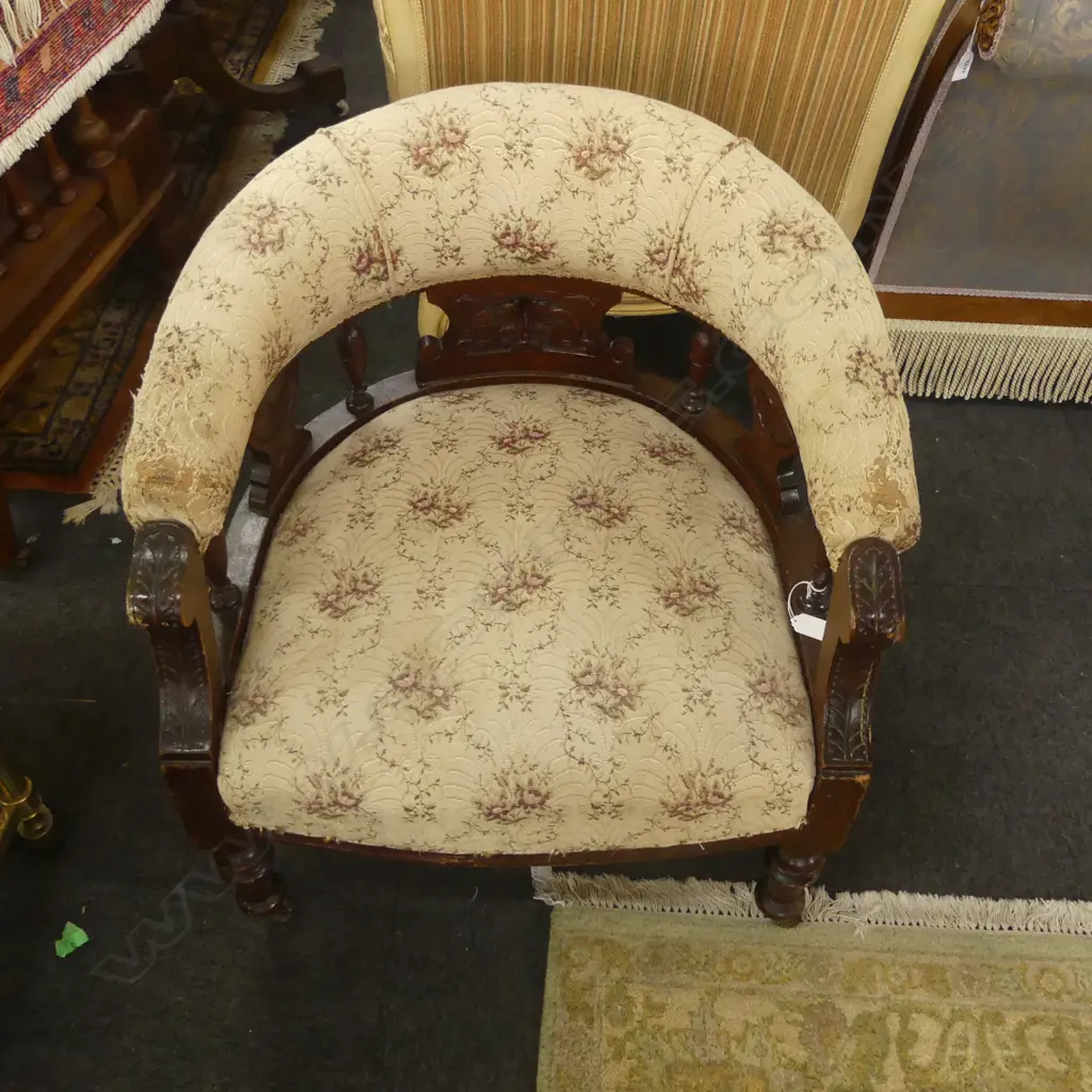EDWARDIAN UPHOLSTERED TUB CHAIR (requires attention) Image 1++