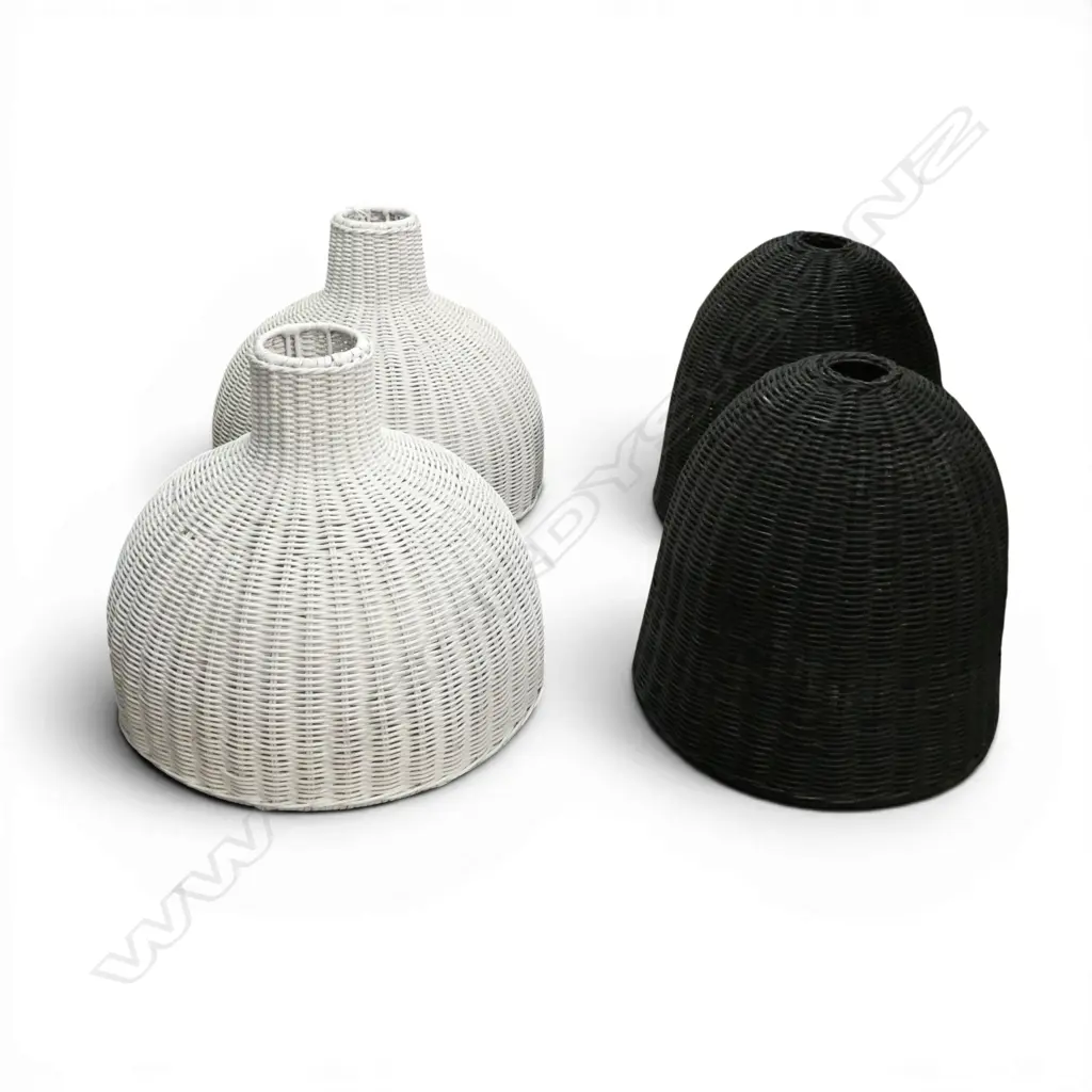 TWO PR CANE PENDANT LIGHT SHADES Image 1++