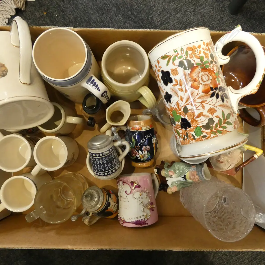 TRAY COLLECTION OF 23  MIXED BEER MUGS & STIENS Image 1++