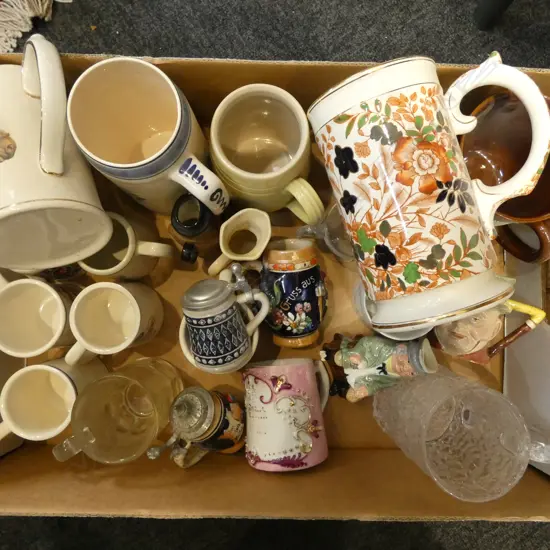 TRAY COLLECTION OF 23  MIXED BEER MUGS & STIENS