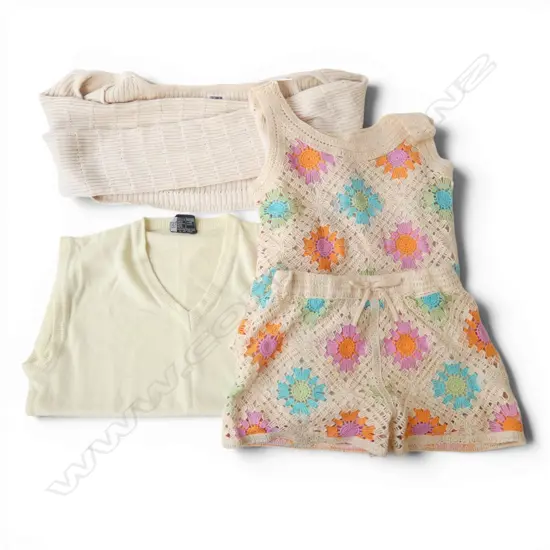 2 PCE CROCHET TYPE WOMAN'S OUTFIT & 2 TOPS
