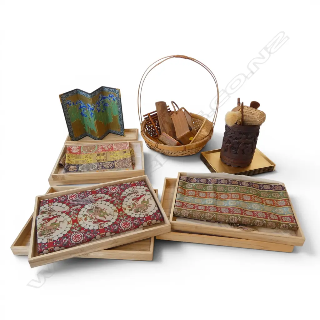 ASST. ORIENTAL BAMBOO PIECES, BOXED FABRICS ETC Image 1++