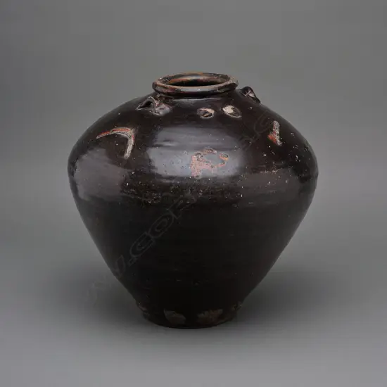 Japanese Shigaraki stoneware tea leaf jar (chatsubo),late Edo period, 330x 35mm (loss to lug handle & loss to lip glaze)