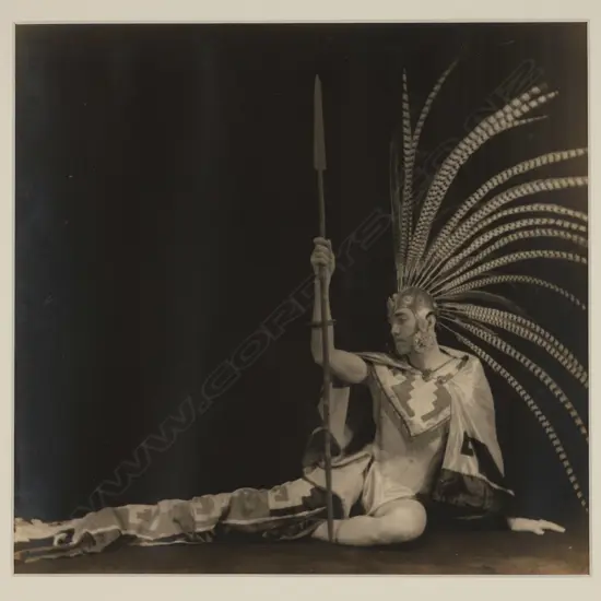 Unidentified photographer 'Male dancer in 'Aztec' costume with spear', USA c.1930, toned gelatin silver photographic pri