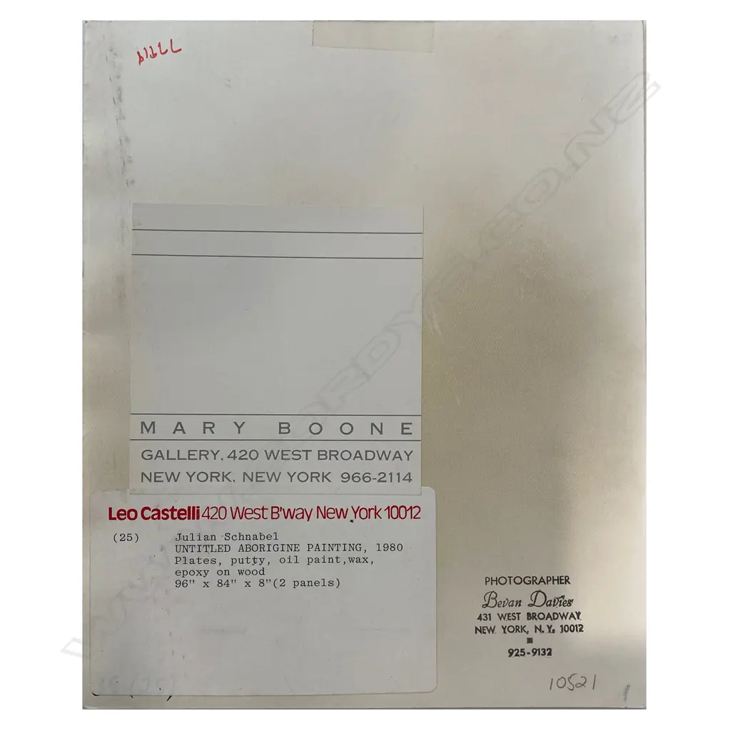 Bevan Davies (1941-) 'Julian Schnabel untitled Aborigine painting 1980', USA, c.1980, silver gelatin print, 200 x 190mm Image 1++