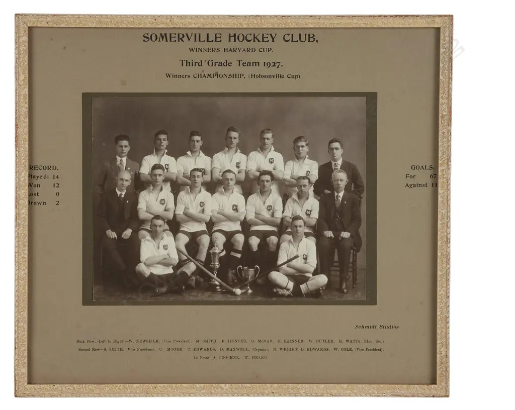 Schmidt Studios 'Somerville Hockey Club third grade team 1927', Auckland NZ, mounted gelatin silver photographic print,  Image 1++