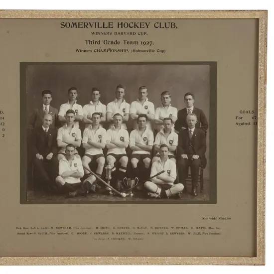 Schmidt Studios 'Somerville Hockey Club third grade team 1927', Auckland NZ, mounted gelatin silver photographic print, 