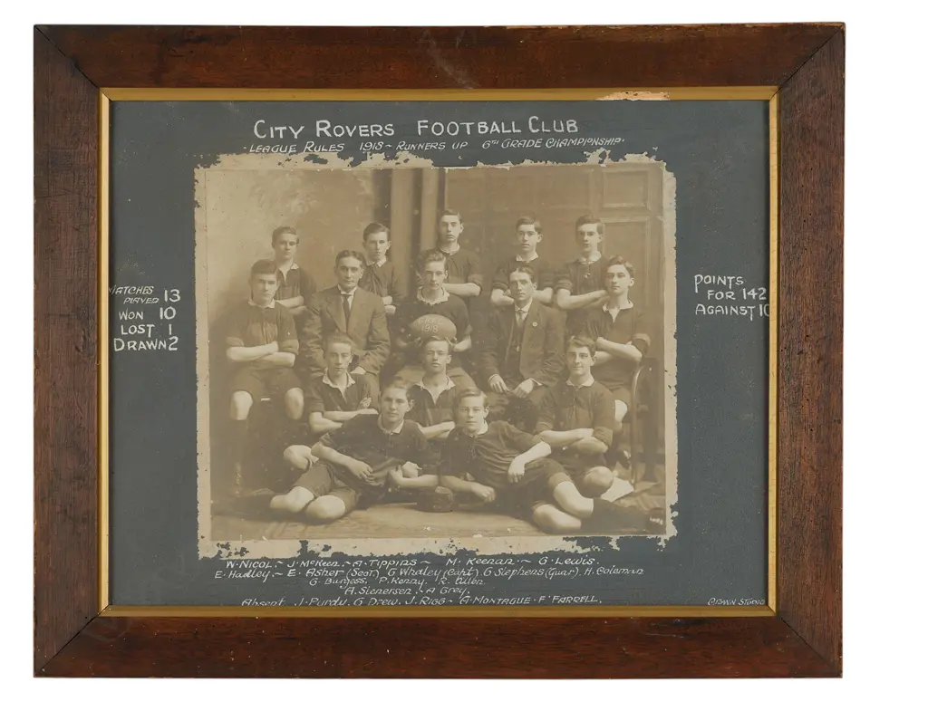 Ernest Whalley/Crown Studio 'Napier City Rovers Football Club 1918', Palmerston North, NZ, mounted photographic print, 2 Image 1++