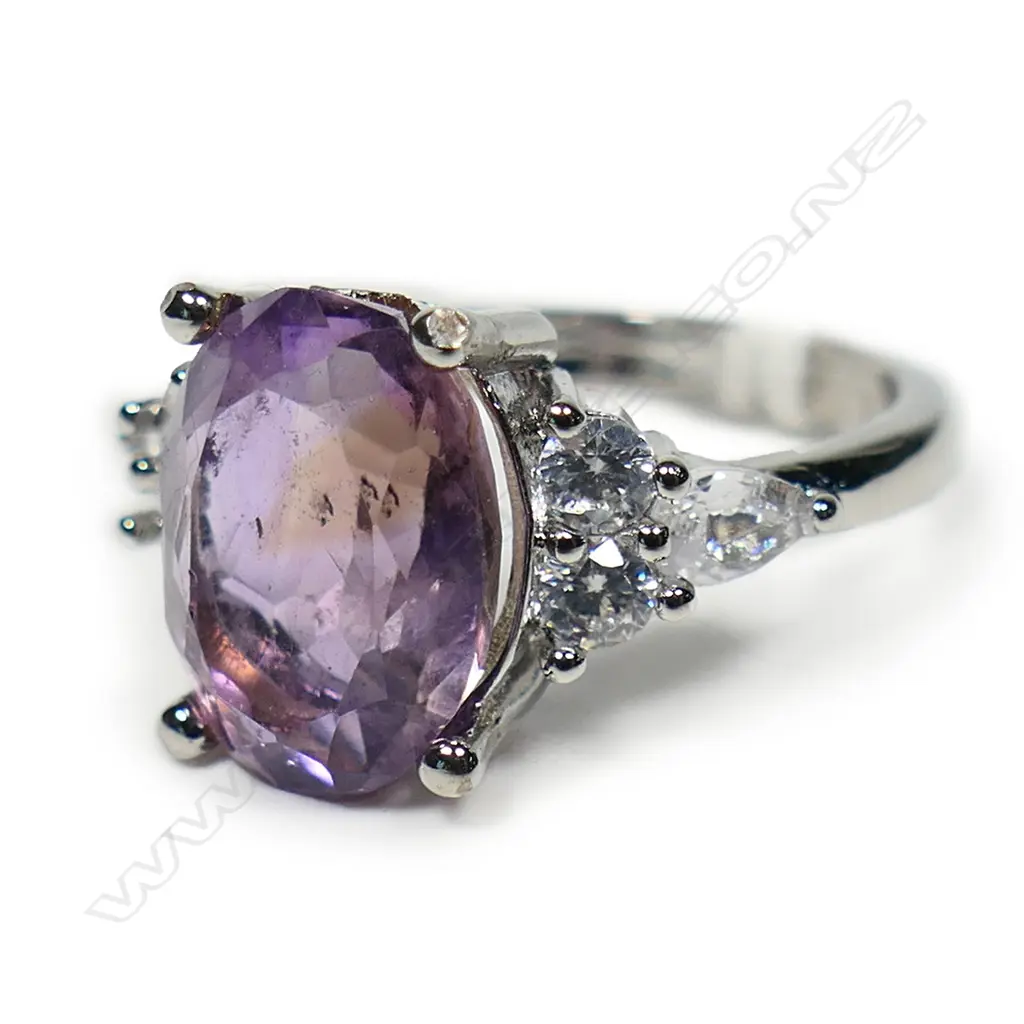 AMETHYST & CZ DRESS RING SILVER PLATED AIG REPORT SIZE Q Image 1++