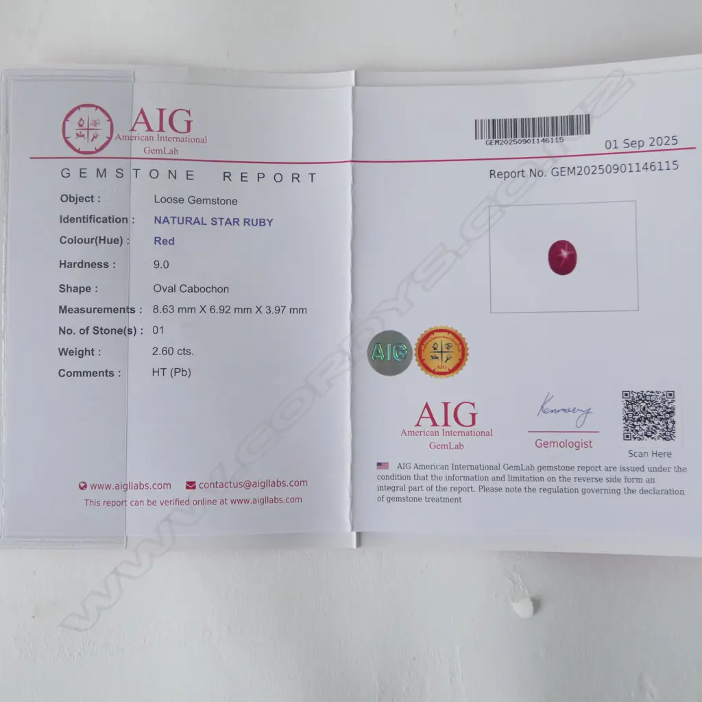 SILVER STAR RUBY & CZ DRESS RING, AIG REPORT, adjustable band size, stone heat treated Image 1++