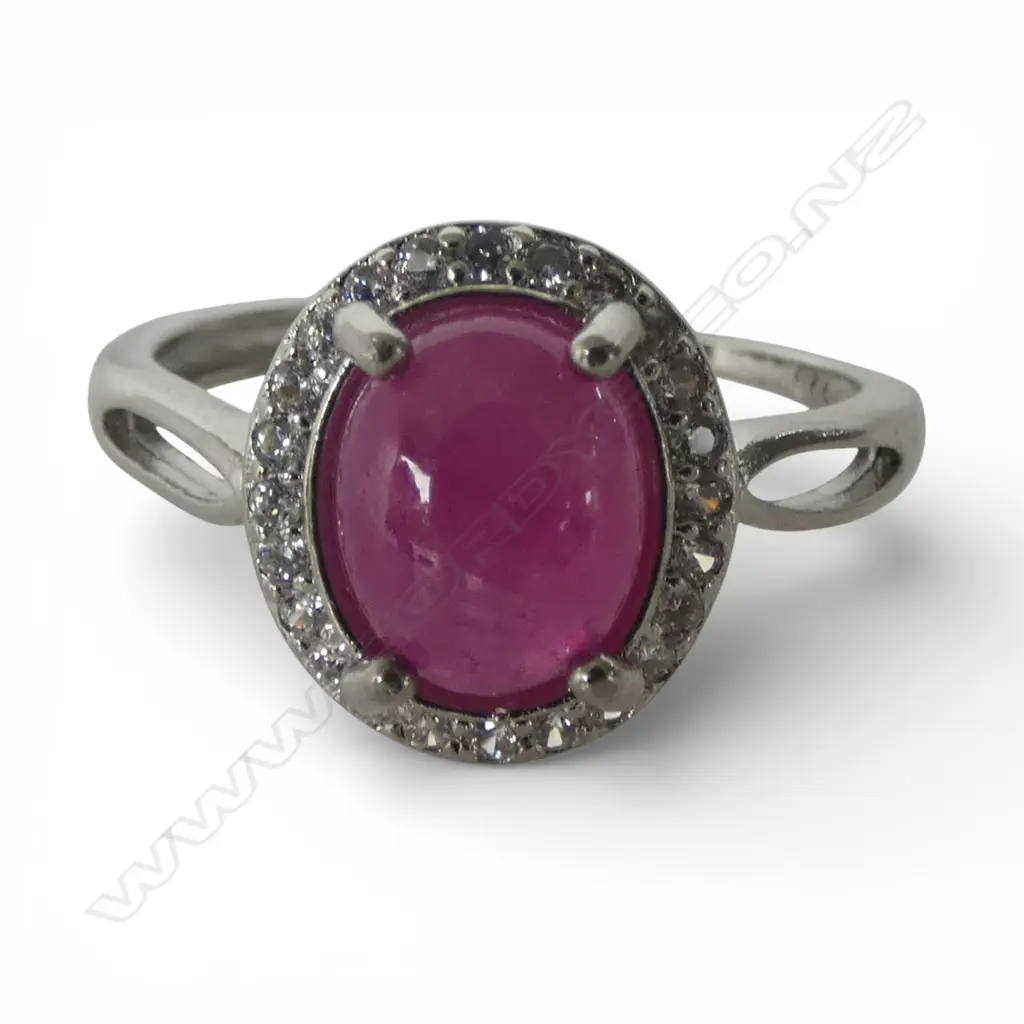 SILVER STAR RUBY & CZ DRESS RING, AIG REPORT, adjustable band size, stone heat treated Image 1++