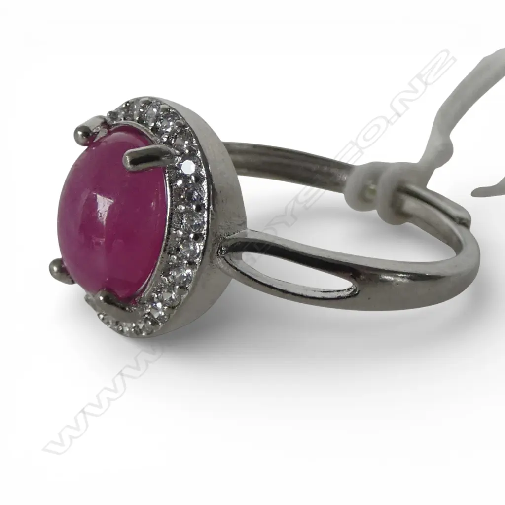 SILVER STAR RUBY & CZ DRESS RING, AIG REPORT, adjustable band size, stone heat treated Image 1++