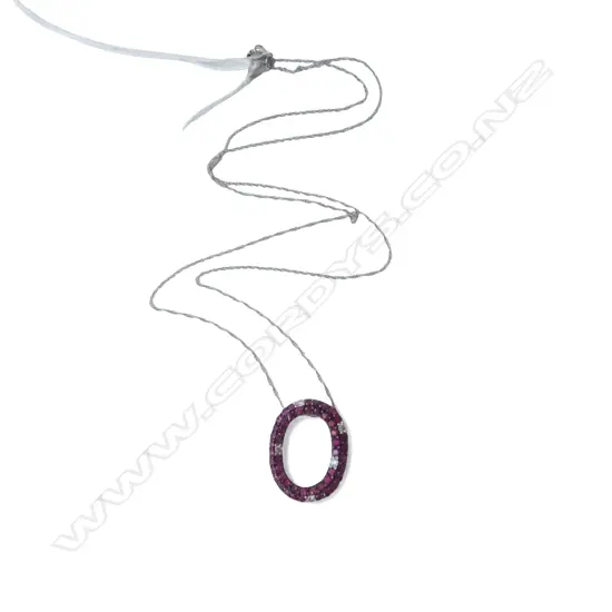 14ct WHT GOLD RUBY & DIAMOND PENDANT on 14ct FINE CHAIN, 3.55gm, valuation