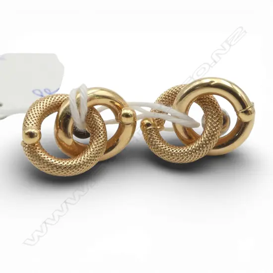 PR 9ct GOLD entwined cross-over circle EARRINGS. Italian by 'UNOAERRE' 2.83gms