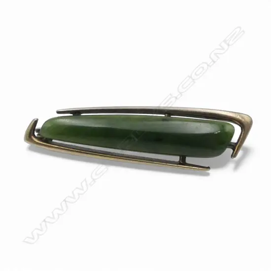 PETER MINTURN STG SILVER GILT & POUNAMU BROOCH stamped PM mark