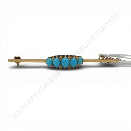 9CT TURQUOISE BAR BROOCH W.50mm 5.1gms