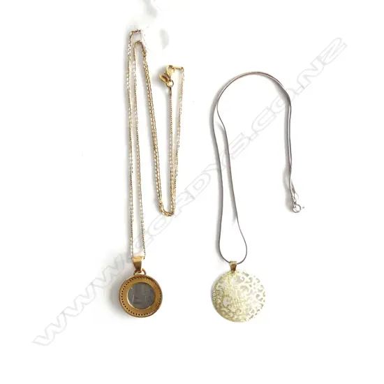 9CT PENDANT 1gm ON STG CHAIN + SILVER GILT COIN PENDANT NECKLACE (PATRUGA BUANNE) ITALY