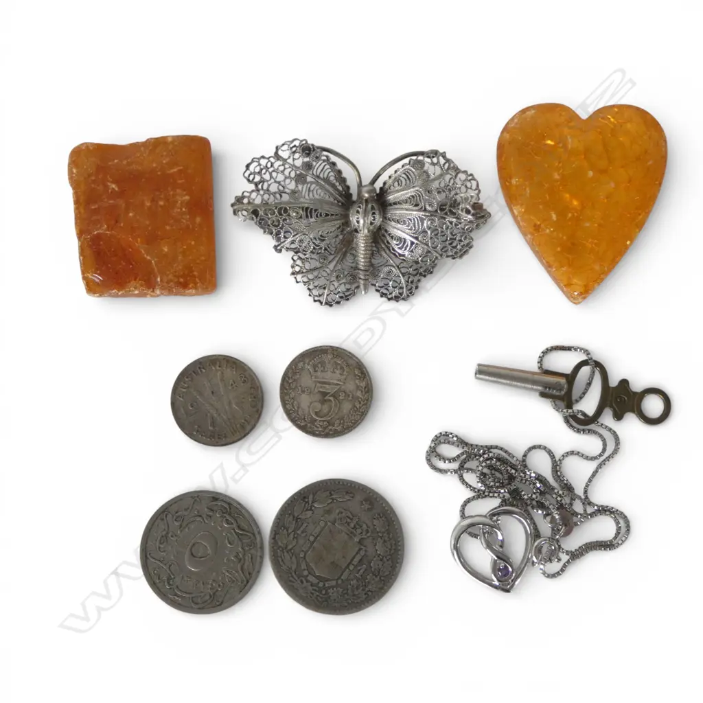 BAG ASST JEWELLERY: kauri gum + coins + filigree butterfly etc Image 1++