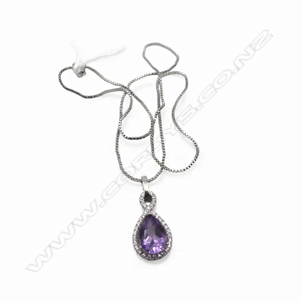SP AMETHYST & CZ PENDANT on CHAIN Image 1++
