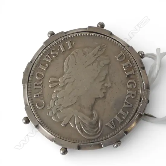 1662 CHARLES II CROWN COIN BROOCH 50mm dia 38gms