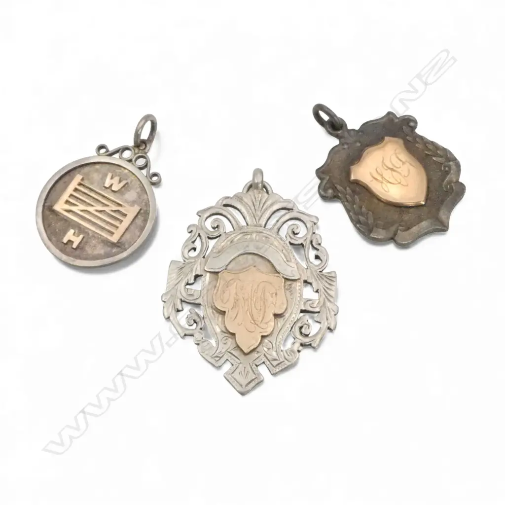3 SILVER & GOLD FOB MEDALLIONS 25.80gms Image 1++