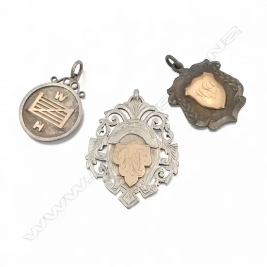 3 SILVER & GOLD FOB MEDALLIONS 25.80gms