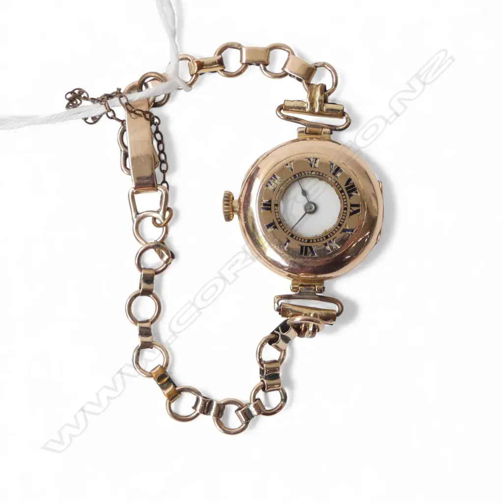 9CT ROSE GOLD ANTIQUE LADIES WRIST WATCH GOLD STRAP 17gms (including movement) Image 1++