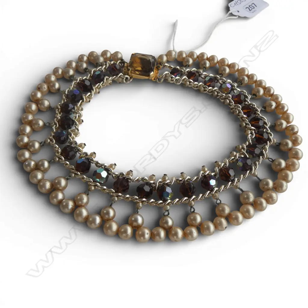 VINTAGE WIDE CHOKER various bead COSTUME NECKLACE Image 1++