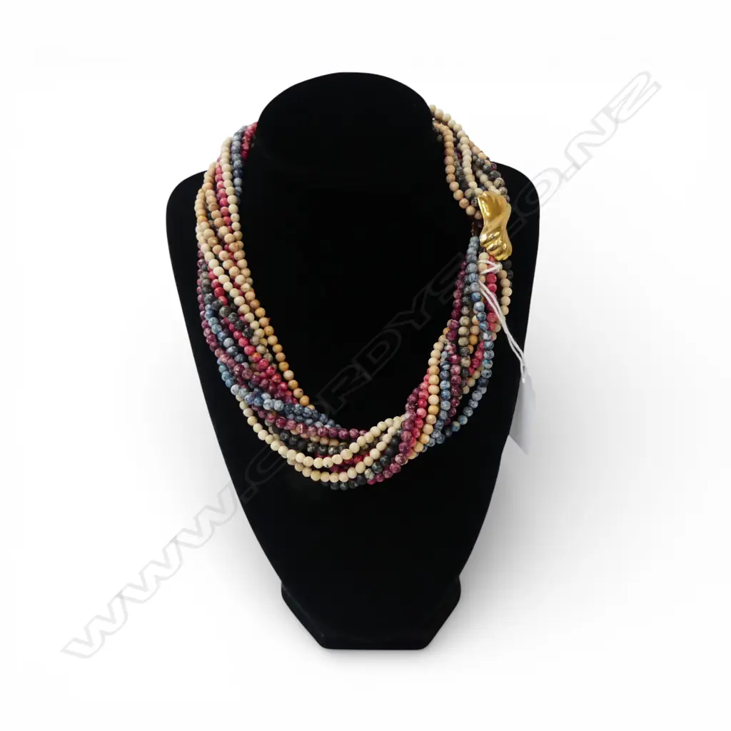 6 STRANDS OF PETRIFIED WOOD BEADS WITH G/PLATE CLASP 90CM LONG Image 1++