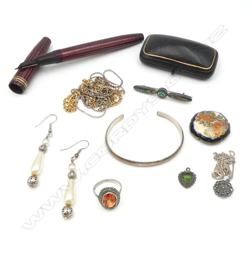 SILVER CUFF + SILVER CHAINS + BROOCH + RING pen w 14ct GOLD NIB ETC  Image 1++