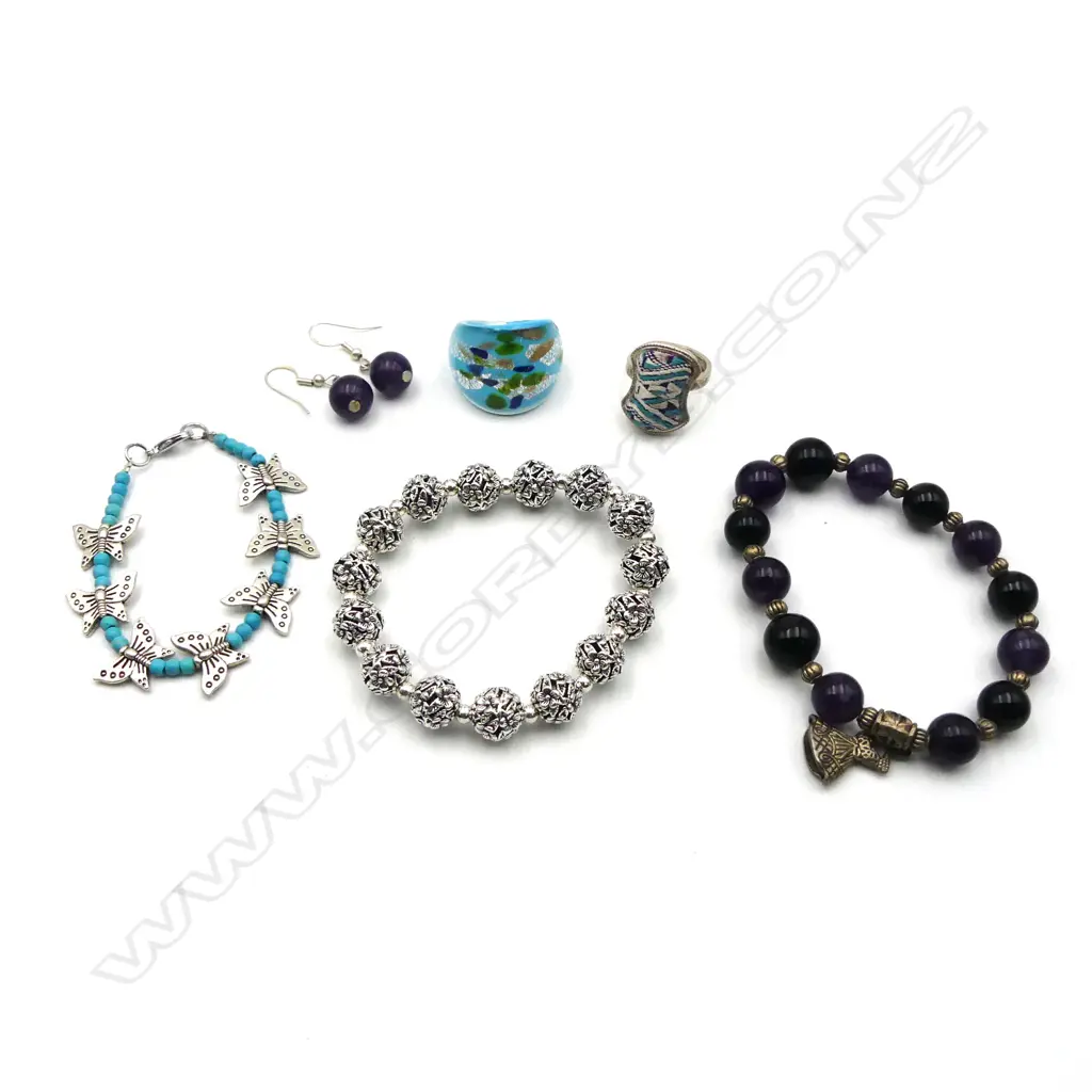 AMETHYST BRACELET & EARRING SET + 2 BRACELETS & 2 RINGS Image 1++