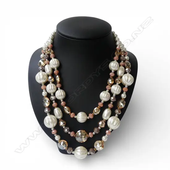 COSTUME 3 STRAND FAUX PEARL & BEAD NECKLACE  460 mm