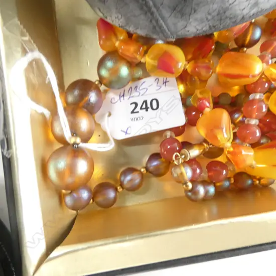 ASST. BEAD NECKLACES, FUR BROOCH, STONE PENDANT & DUNHILL WALLET etc