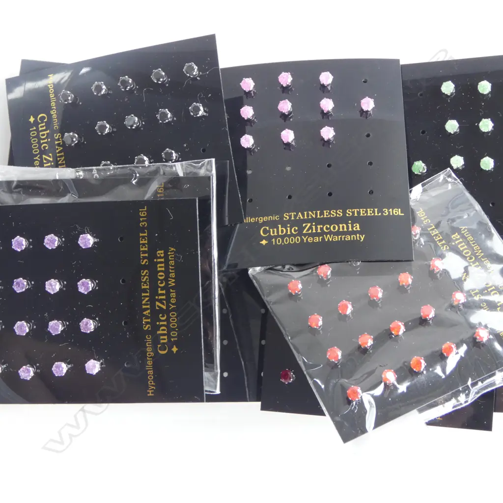 CARDS STAINLESS STEEL CUBIC ZIRCONIA EARRINGS, ASST. COLOURS Image 1++