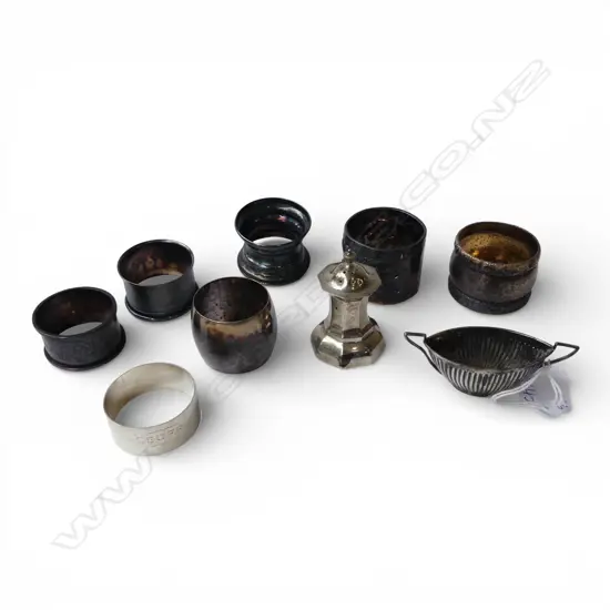 9 PCES SILVER; 2 800 NAPKIN RINGS 55gms, 7 PCES 925 147gms