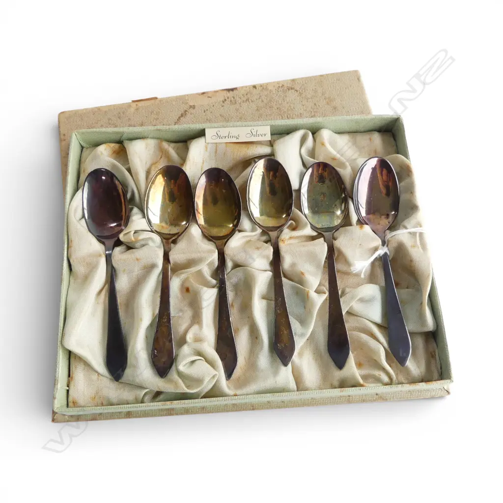 BOXED SET OF 6 NZ S/SILVER COFFEE SPOONS APW MAKER 60GMS Image 1++