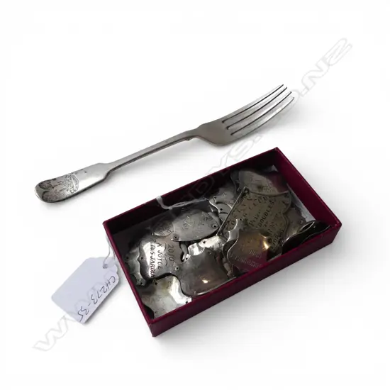 ASST. SILVER SHIELDS + STG SILVER FORK & SILVER SPOON 195gms etc