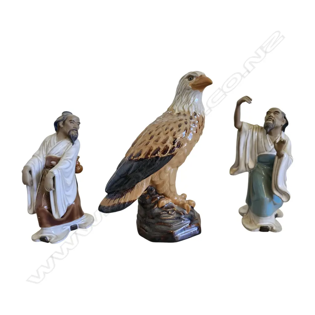 2 CHINESE MUDMAN FIGURINES, CLAY EAGLE Image 1++