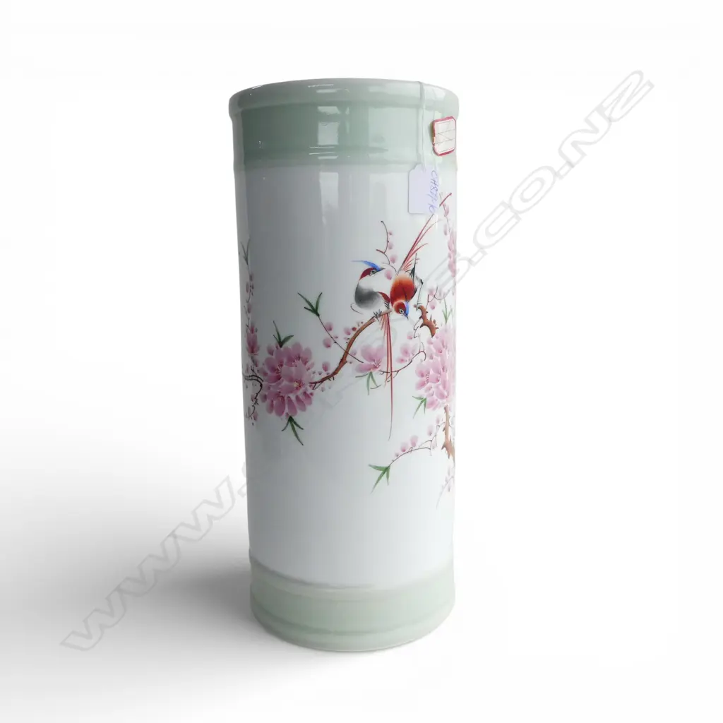 *RTV* CHINESE PORCELAIN UMBRELLA/STICK STAND finely painted w birds & blossoms H.435mm Image 1++