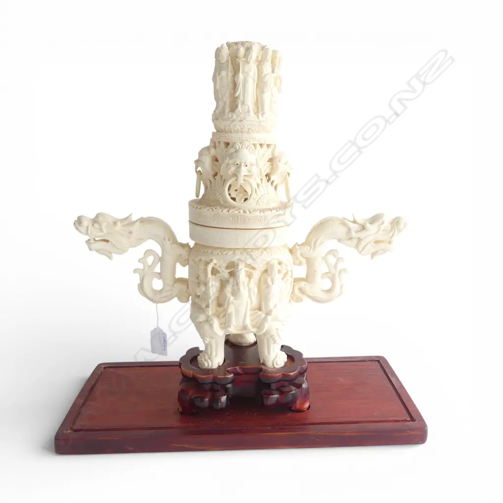CHINESE RESIN INCENSE BURNER H.410mm in perspex display case 390x160x450mm Image 1++
