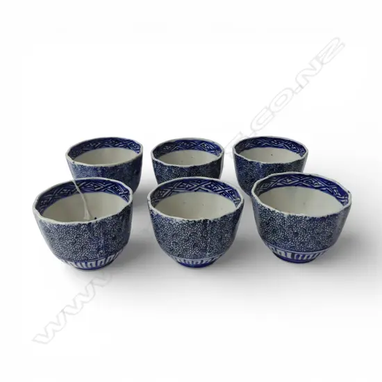 6 EARLY c.1900 ORIENTAL TEA CUPS STENCIL PRINTED H62mm
