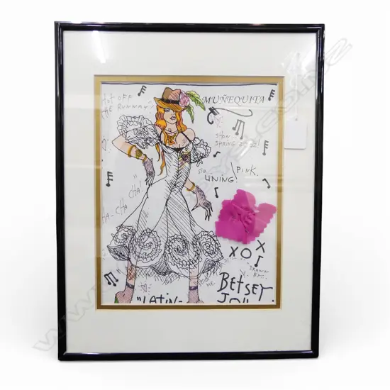 BETSEY JOHNSON (iconic American fashion designer) INK & W/C FASHION DESIGN for her spring 2002 'Latin-Munequita' collect