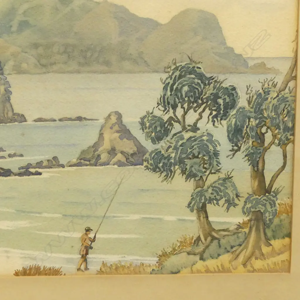 D.MONOTT, COASTAL LANDSCAPE w. FISHERMAN, WC, 260 X 360MM Image 1++