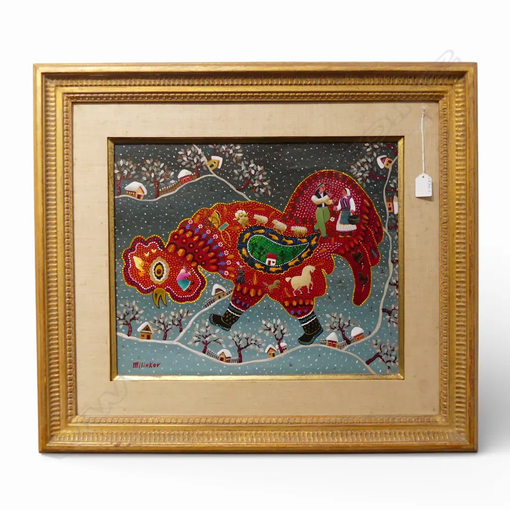 LJUBOMIR MILINKOV (SERBIAN) WINTER SCENE OIL ON BOARD 370 X 450MM Image 1++