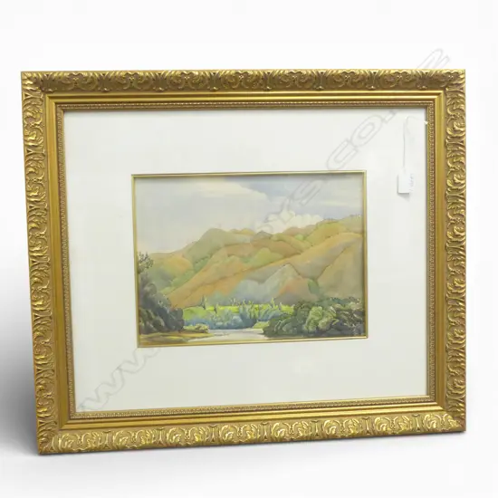 WATERCOLOUR RIVER & HILLY LANDSCAPE signed but not Peter McIntyre 250 x 350mm