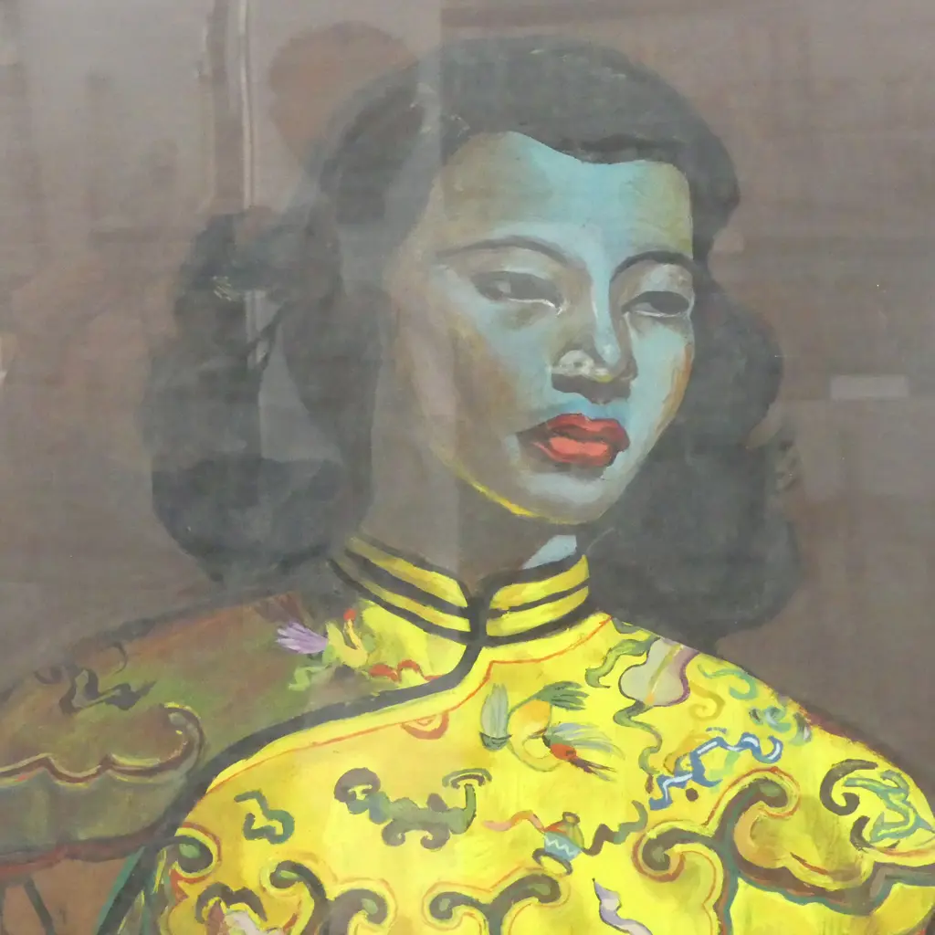 HAND PAINTED SIGNED RETRO GREEN LADY PAINTING H750 W650MM Image 1++