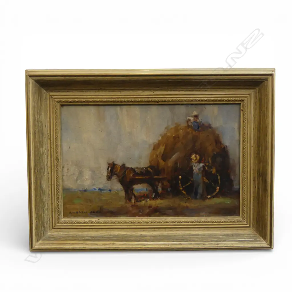 ANDREW PARK, HORSE & HAYSTACK, OIL ON BOARD, 120x190mm Image 1++