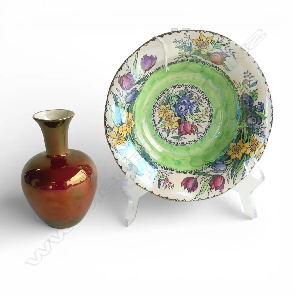 MALING CHINA GREEN LUSTER BOWL DIA230MM & ROYAL LUSTERINA VASE H160MM Image 1++